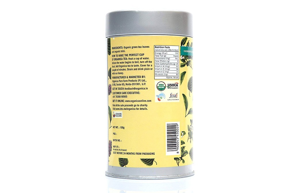 Organica Soulful Organic Tulsi Green Tea   Container  100 grams